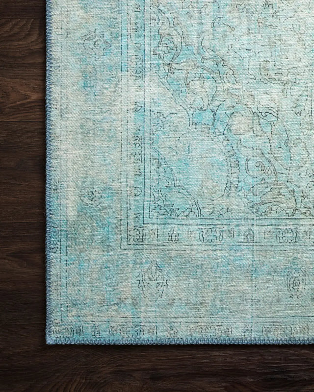 Loloi Loren Lq-08 Aqua Rugs - corner on wood