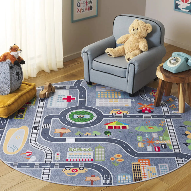 Safavieh Tacoma Kids 100 5'-0" x 5'-0" Rug in Grey / Dark Grey