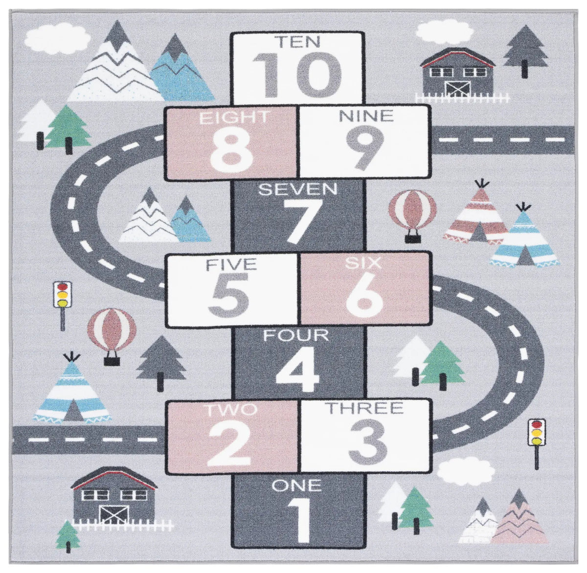 Safavieh Kids Playhouse 200 5'-0" x 5'-0" Rug in Grey / Pink
