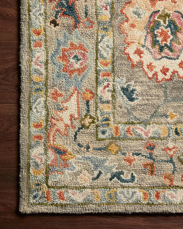 Loloi Padma Pma-01 Grey/Multi Rugs - corner on wood