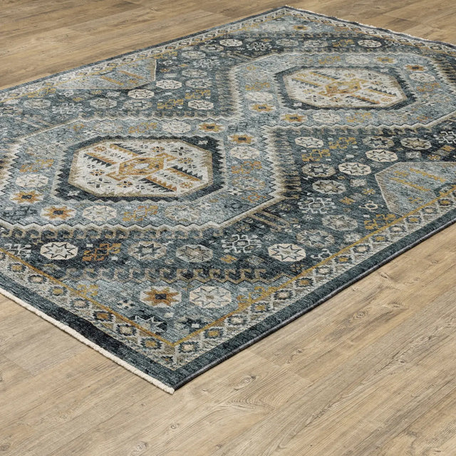 Oriental Weavers Sphinx Aberdeen 7150B Blue/ Gold Rugs - angle detail