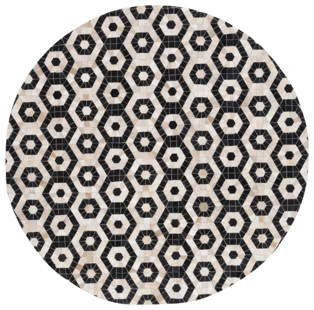 Safavieh Studio Leather 6'-0" x 6'-0" Rug in Black / Beige