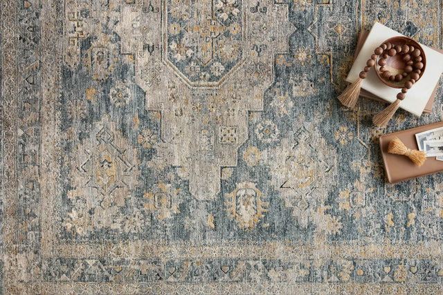Loloi Gaia Gaa-02 Denim/Taupe Rugs - styled aerial 1