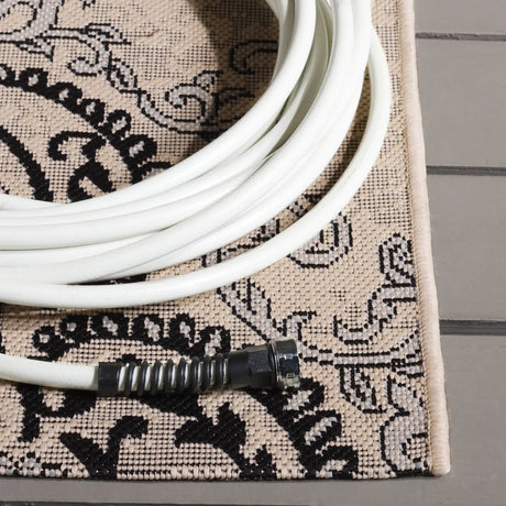 Safavieh Courtyard 4'-0" x 5'-7" Rug in Creme / Black