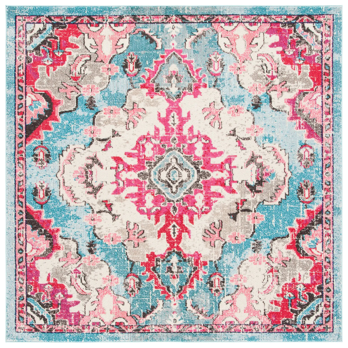 Safavieh Madison 6'-7" x 6'-7" Rug in Light Blue / Fuchsia