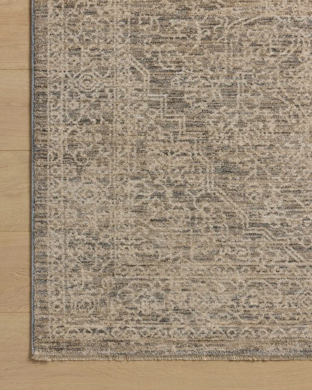 Loloi Newman NEW-01 Slate / Natural Rug - corner on wood