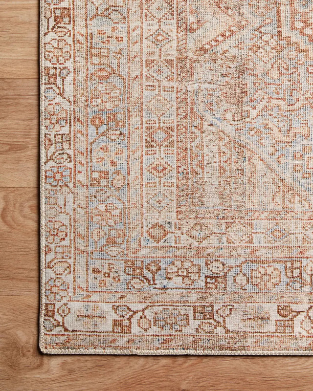 Chris Loves Julia x Loloi Jules 4-Jul Tangerine / Mist Rug - corner on wood