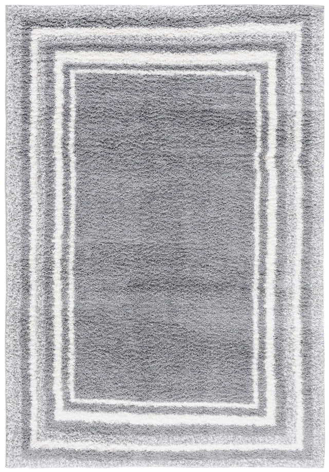Safavieh Border & Stripe Shag 200 4'-5" x 6'-5" Rug in Grey / Ivory