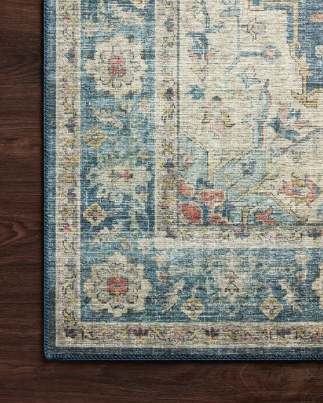 Loloi Skye Sky-12 Ocean/Multi Rugs - corner on wood