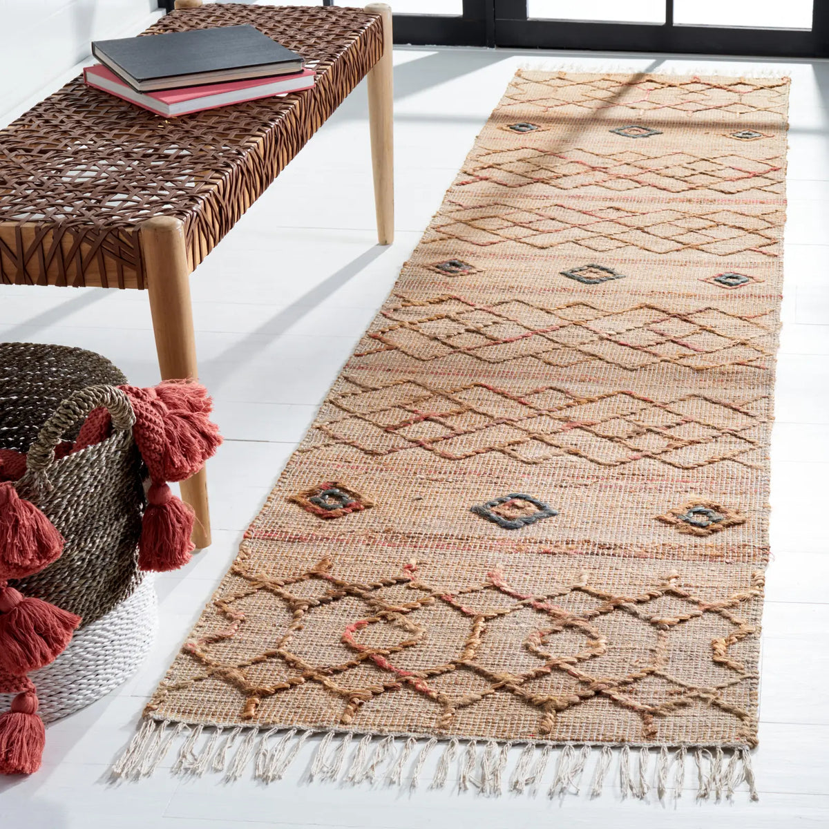 Safavieh Natural Fiber 2'-3" x 9'-0" Rug in Natural / Rust