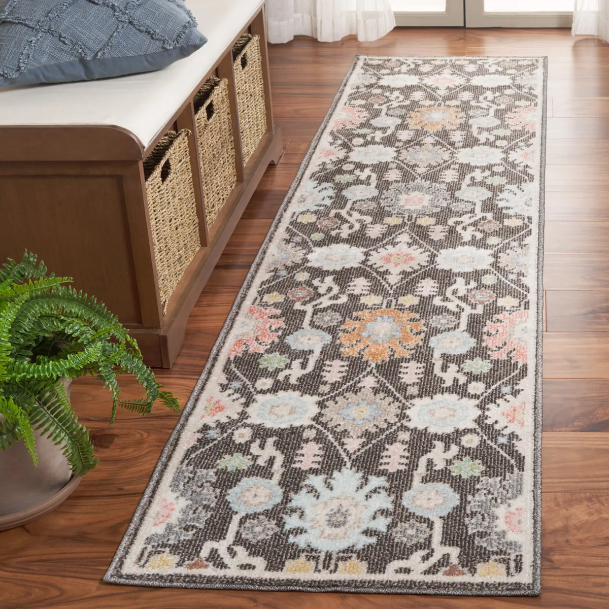 Safavieh Phoenix 500 2'-2" x 9'-0" Rug in Dark Grey / Ivory Blue