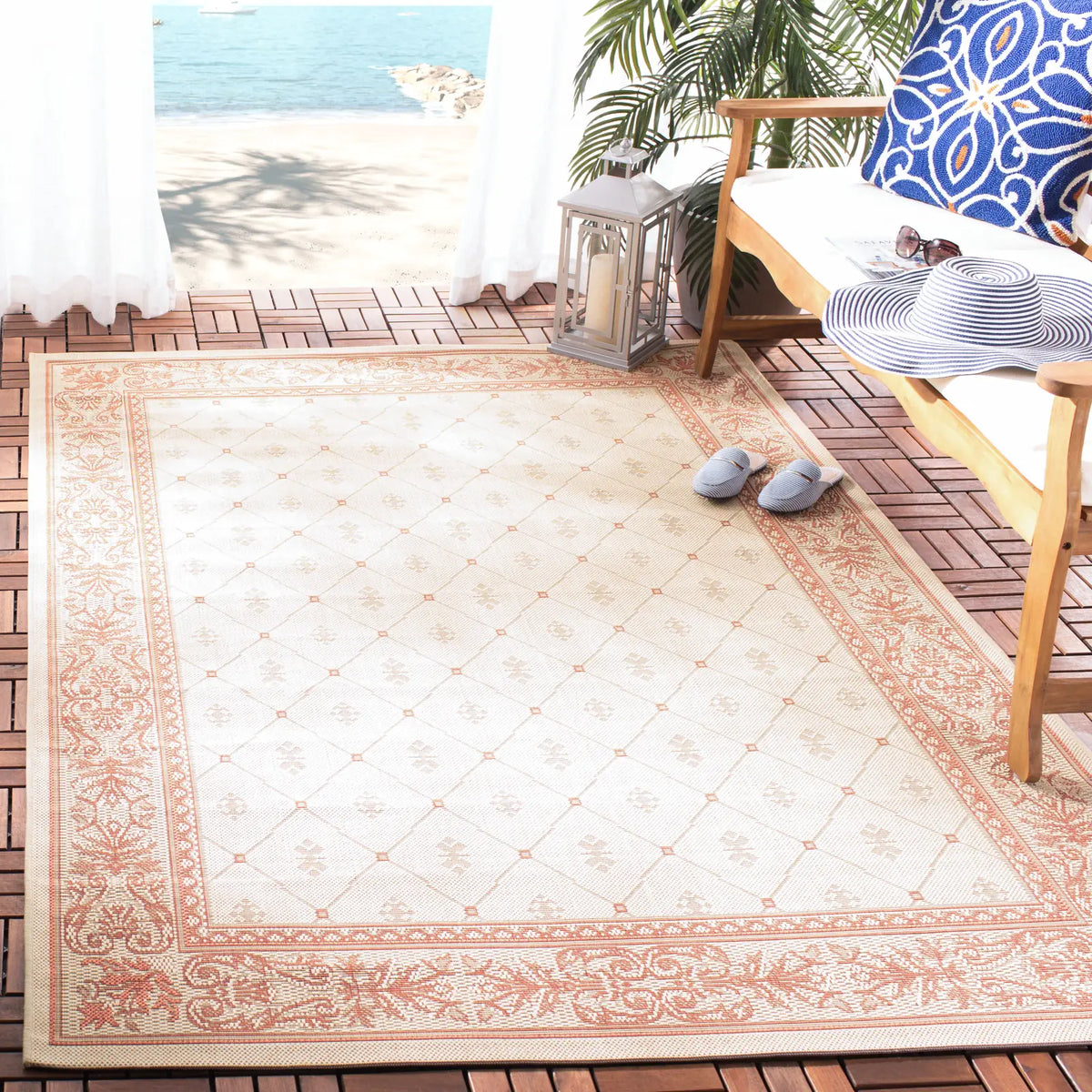 Safavieh Courtyard 4'-0" x 5'-7" Rug in Natural / Terra