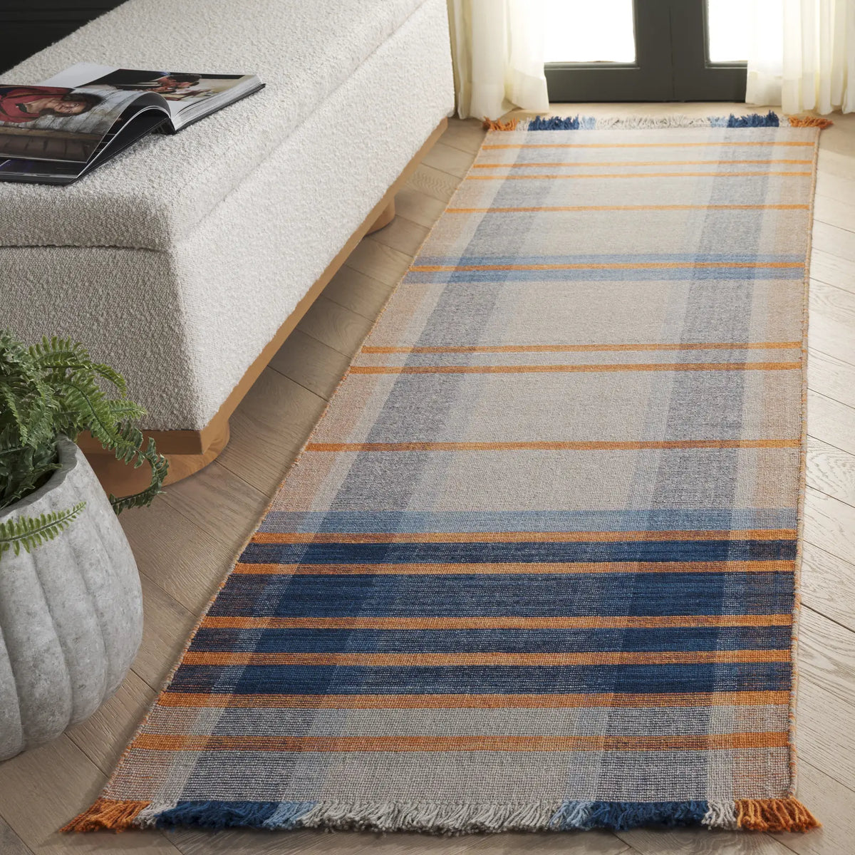 Safavieh Striped Kilim 2'-3" x 8'-0" Rug in Beige / Blue