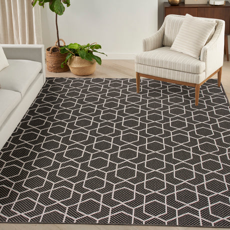 Nourison Horizon Indoor/Outdoor HOZ01 Black Contemporary Area Rugs