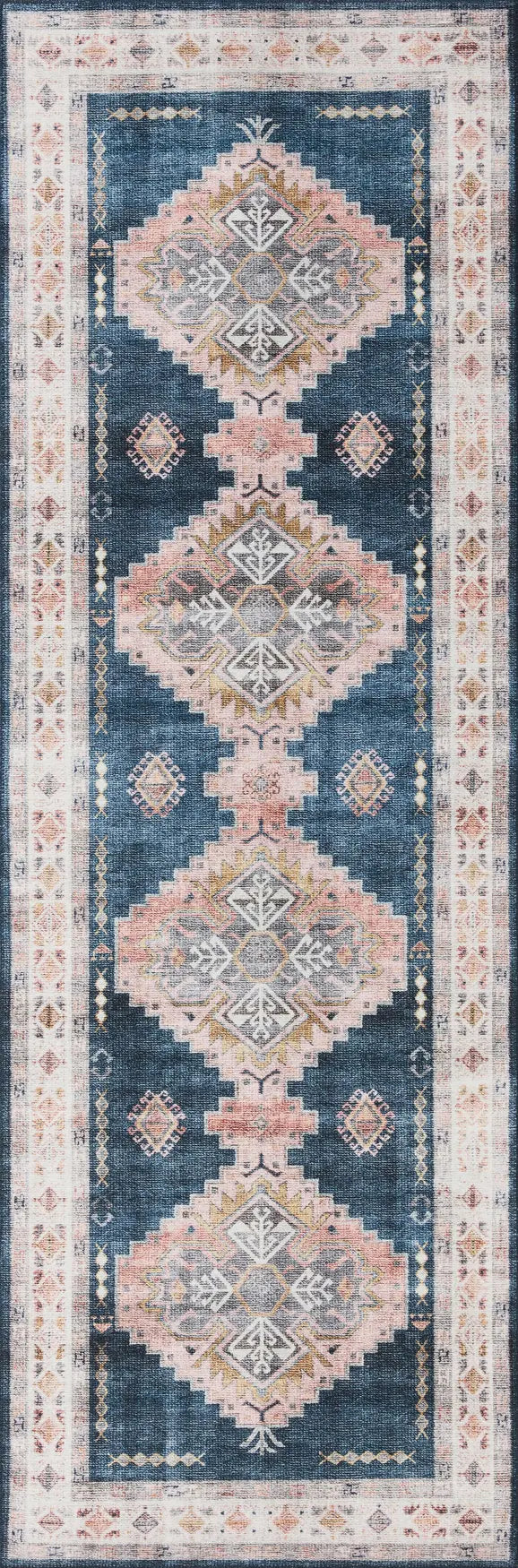 Loloi Heidi Hei-03 Denim/Blush Rugs - runner flat