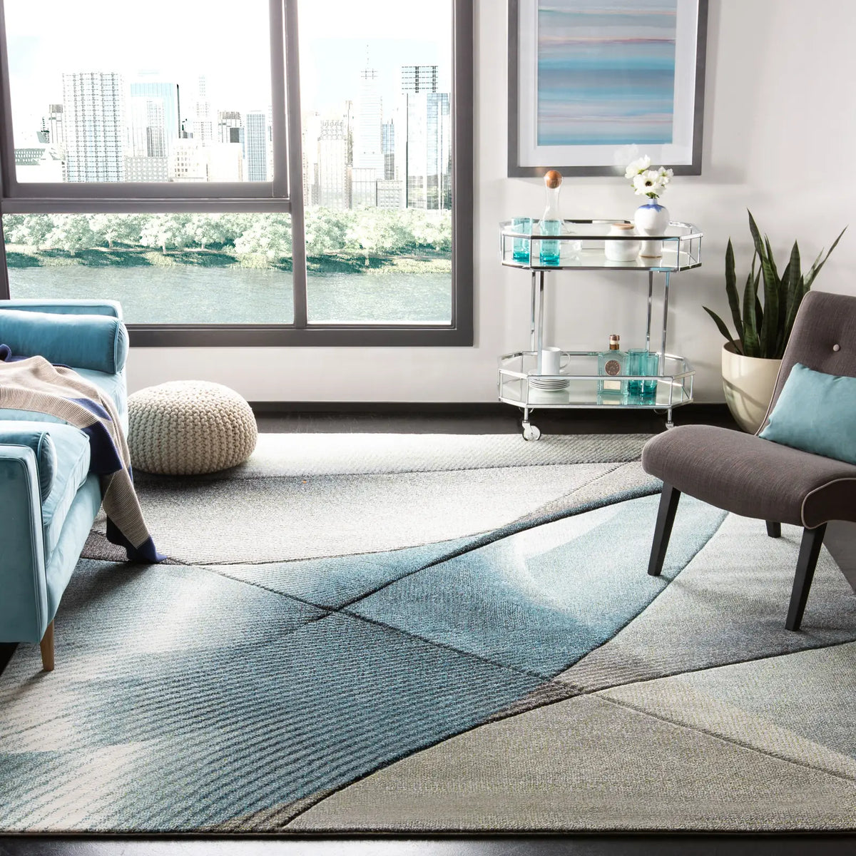 Safavieh Hollywood 10'-6" x 14'-0" Rug in Grey / Teal