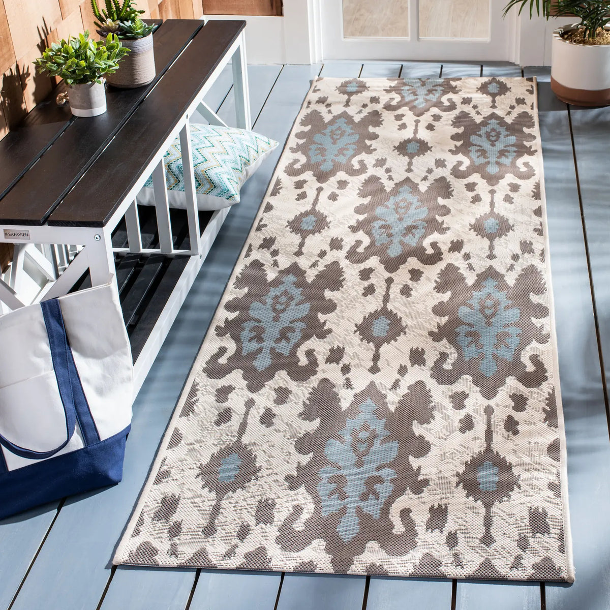 Safavieh Courtyard 2'-7" x 8'-2" Rug in Beige Dk Beige / Aqua Weft