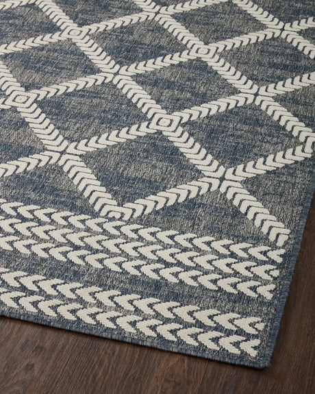 Loloi Rainier Rai-05 Denim/Ivory Rug - angled corner on wood