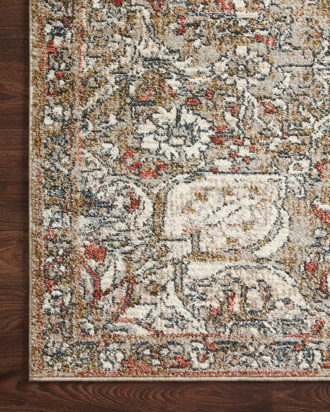 Loloi Saban Sab-07 Straw/Beige Rugs - corner on wood