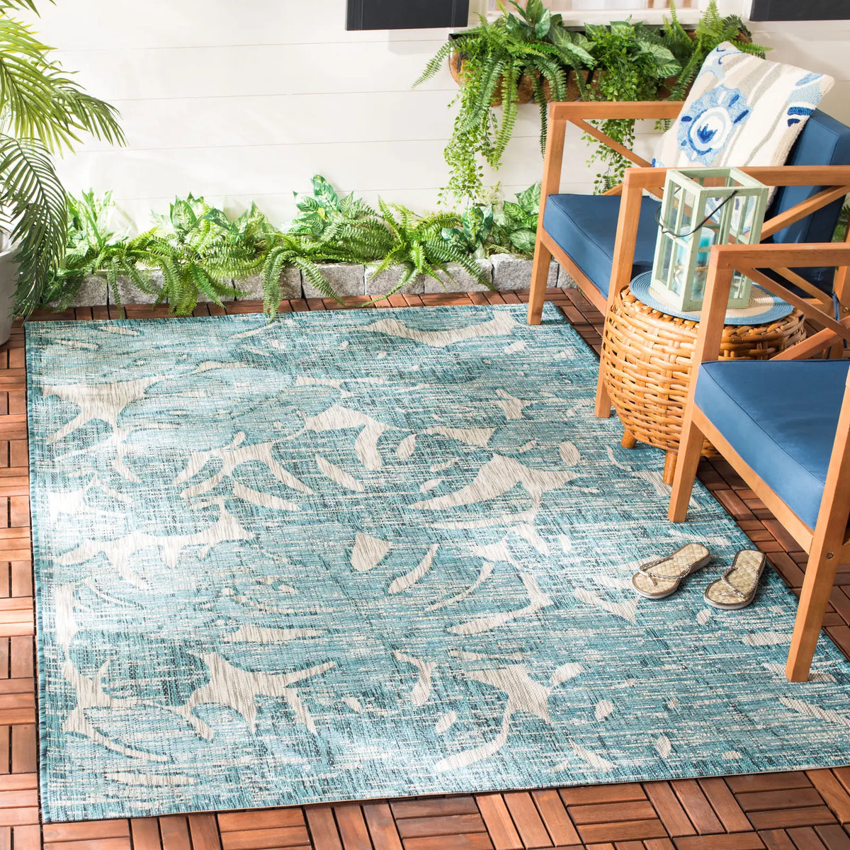 Safavieh Courtyard 5'-3" x 7'-7" Rug in Grey / Aqua
