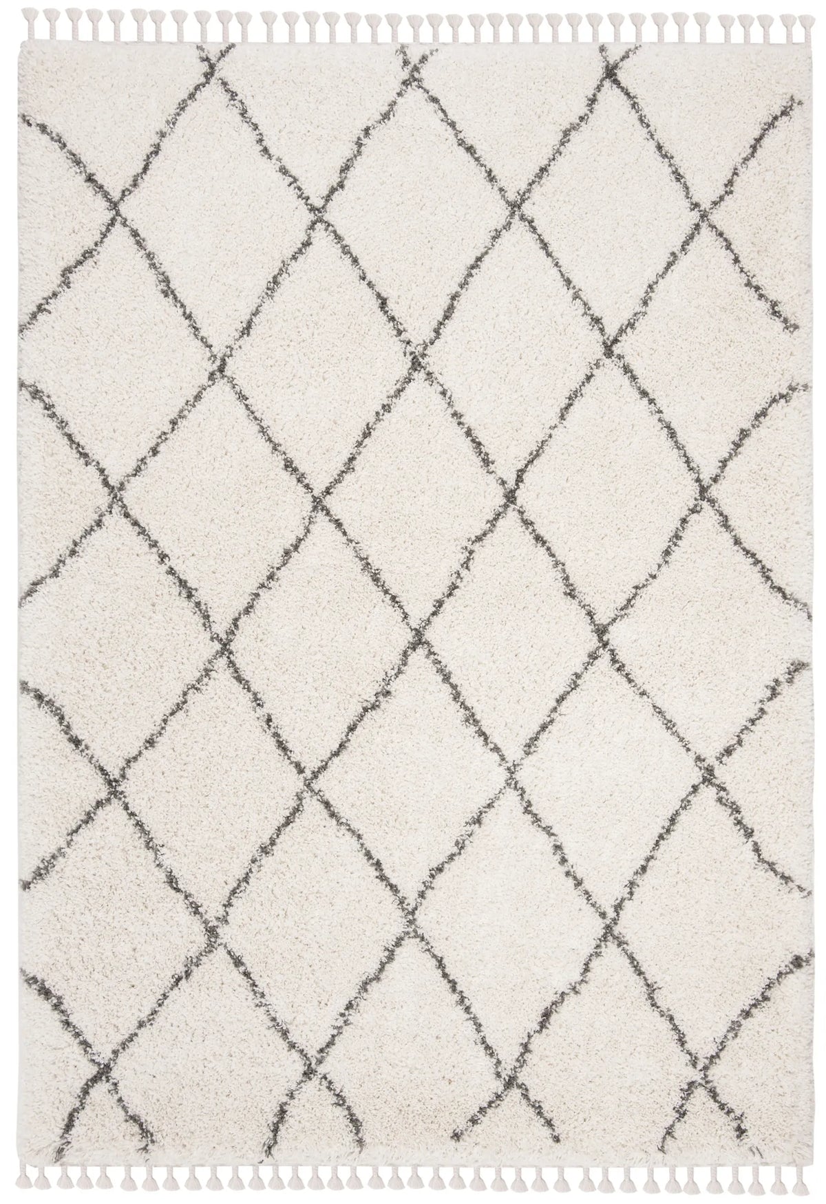 Safavieh Moroccan Fringe Shag 4'-0" x 6'-0" Rug in Ivory / Grey