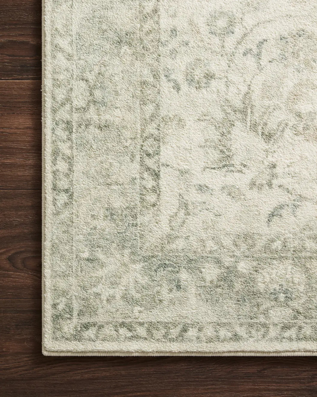 Loloi Rosette Ros-02 Ivory/Silver Rugs - corner on wood