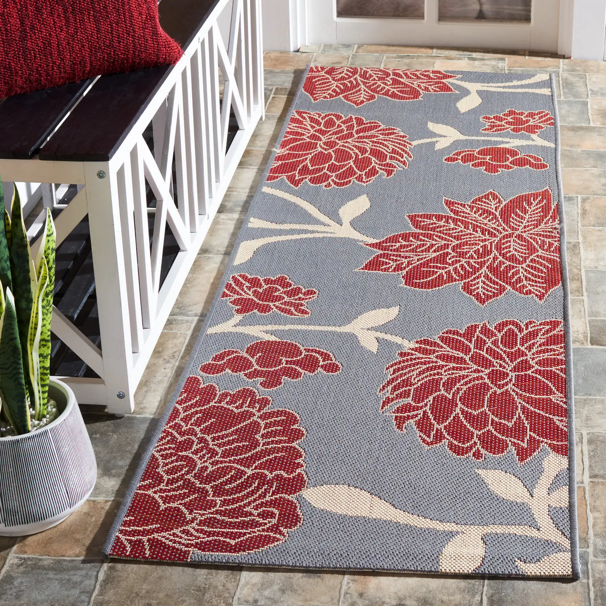 Safavieh Courtyard 2'-3" x 10'-0" Rug in Anthracite / Red