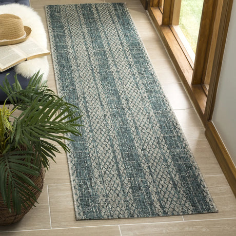 Safavieh Courtyard 2'-3" x 10'-0" Rug in Light Grey / Teal