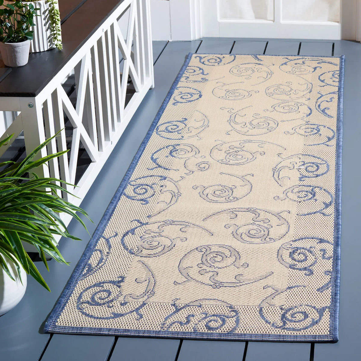 Safavieh Courtyard 2'-3" x 14'-0" Rug in Natural / Blue