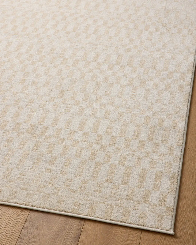 Loloi Kamala Kam-05 Ivory/Natural Rug - angled corner on wood