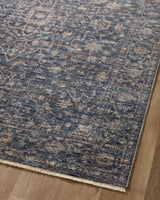 Loloi Sorrento Sor-01 Midnight/Natural Rug - angled corner on wood