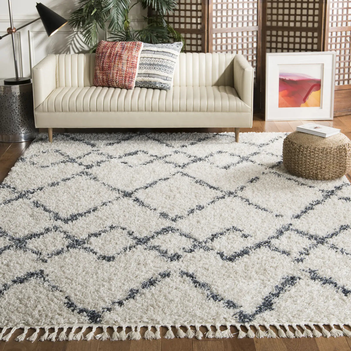 Safavieh Pro Lux Shag 400 6'-0" x 9'-0" Rug in Cream / Blue