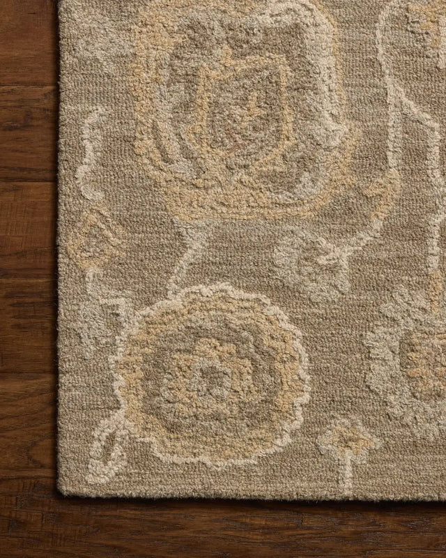 Chris Loves Julia x Loloi Dorothea DRT-01 Oak / Natural Rug - corner on wood