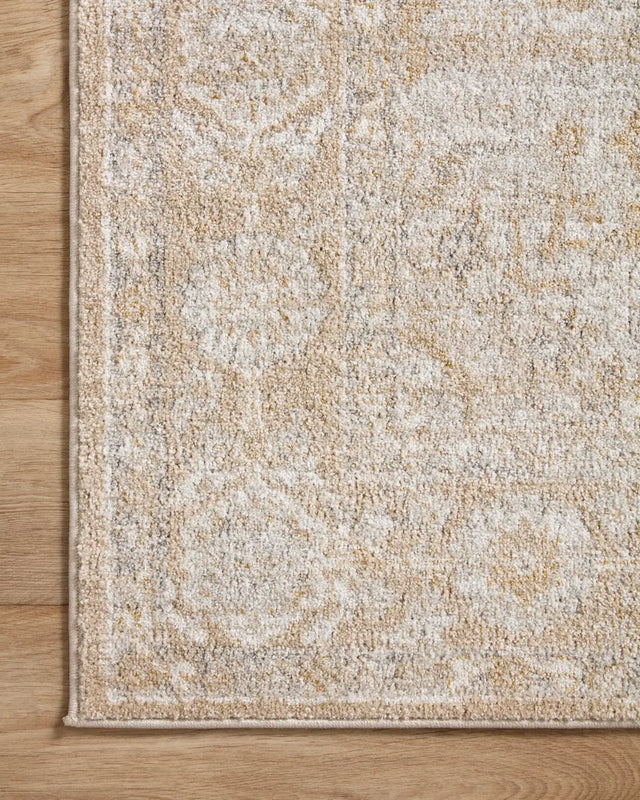 Loloi Odette Odt-05 Beige/Silver Rug - corner on wood