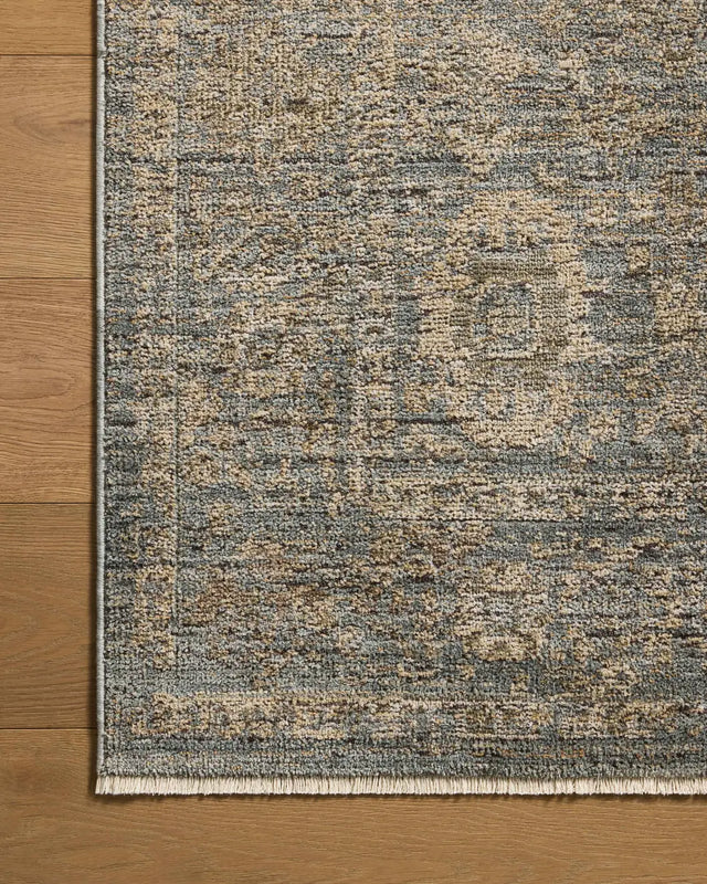 Loloi Priscilla PRL-03 Blue / Sand Rug - corner on wood
