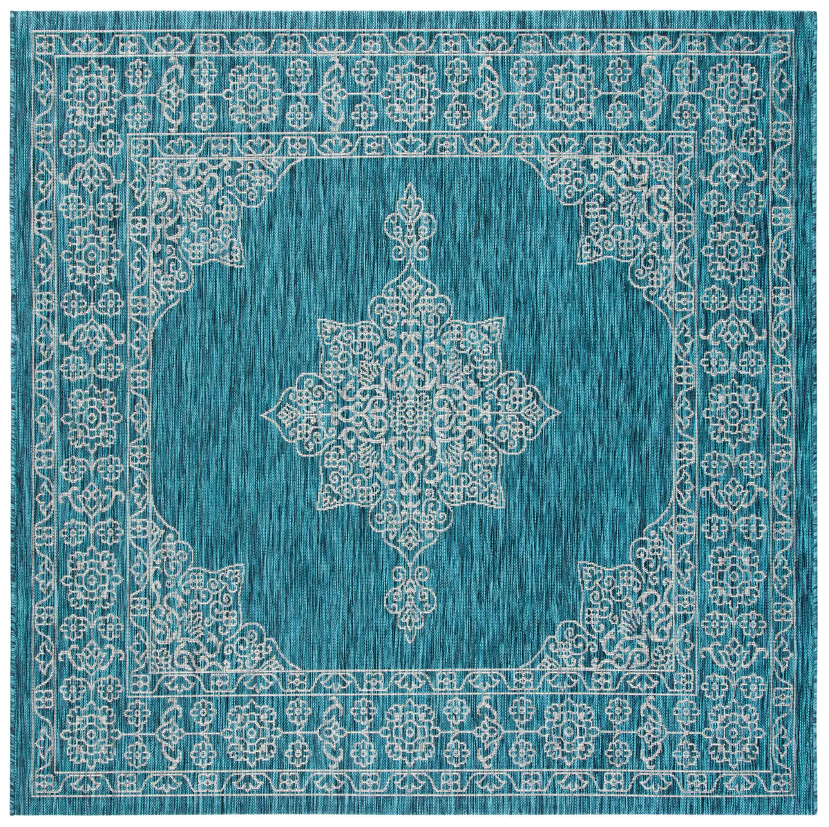 Safavieh Courtyard 6'-7" x 6'-7" Rug in Teal / Ivory
