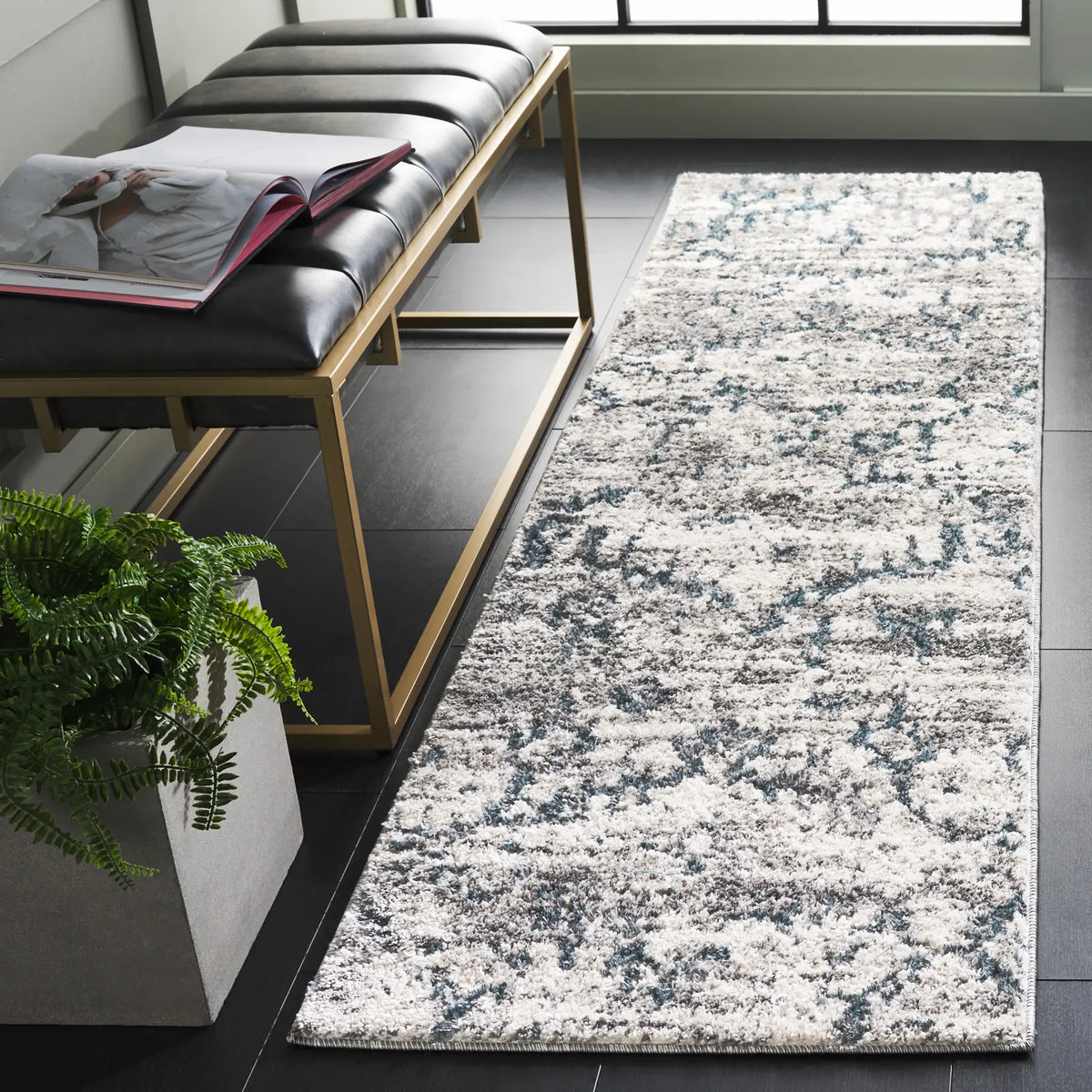 Safavieh Ravine Shag 2'-2" x 8'-0" Rug in Blue / Ivory