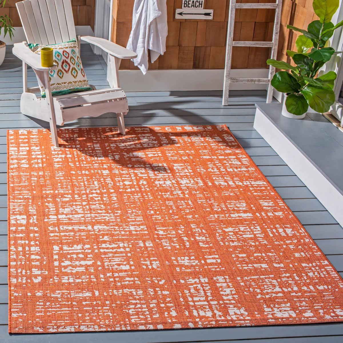 Safavieh Courtyard 4'-0" x 5'-7" Rug in Orange / Ivory