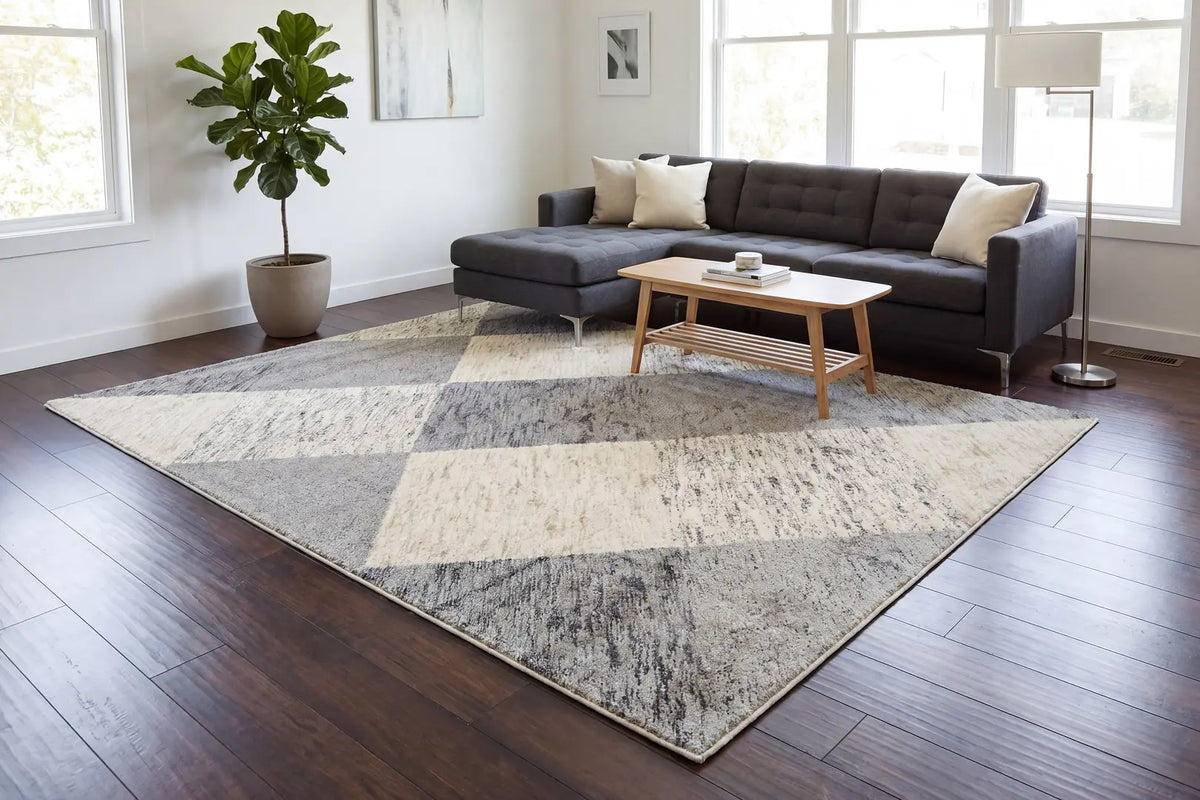 Dynamic Rugs Monroe 9812 Power Loomed Modern Ivory/Grey Rug - Room