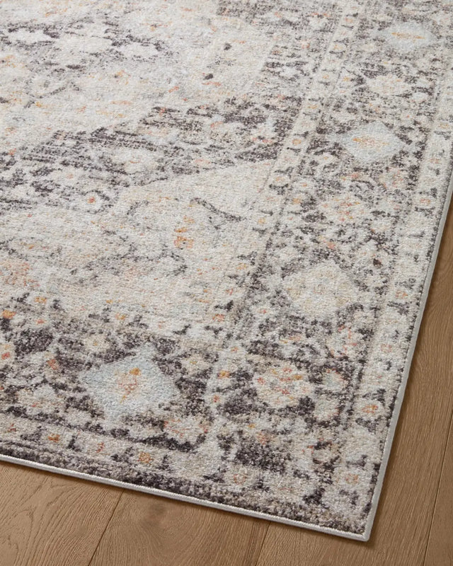 Loloi Monroe Mon-01 Charcoal/Multi Rug - angled corner on wood