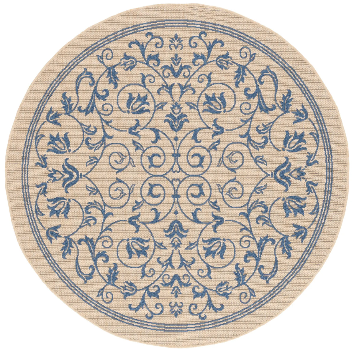 Safavieh Courtyard 5'-3" x 5'-3" Rug in Natural / Blue