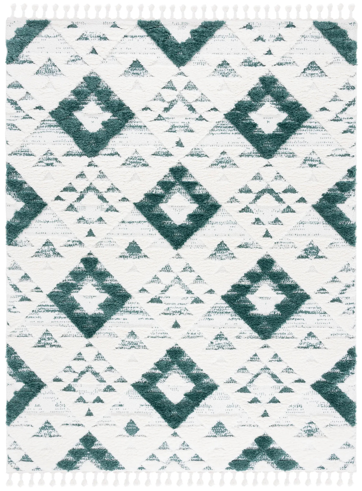 Safavieh Moroccan Tassel Shag 10'-0" x 14'-0" Rug in Green / Ivory