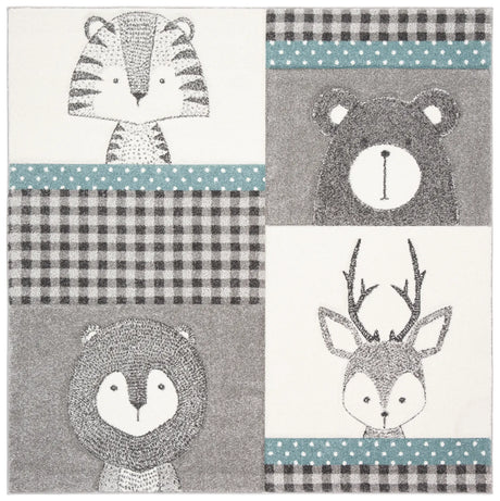 Safavieh Carousel Kids 100 5'-3" x 5'-3" Rug in Grey / Ivory