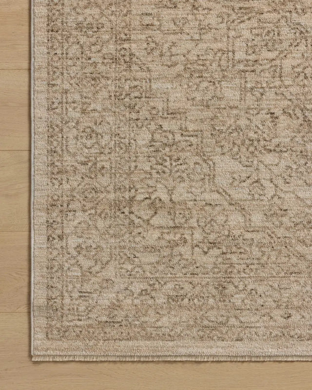 Loloi Newman NEW-01 Taupe / Bone Rug - corner on wood