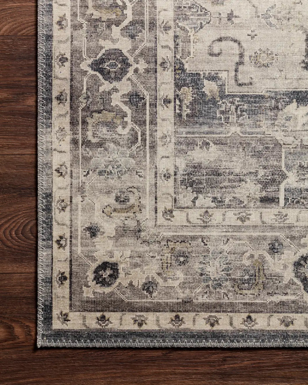 Loloi Hathaway Hth-05 Steel/Ivory Rugs - corner on wood