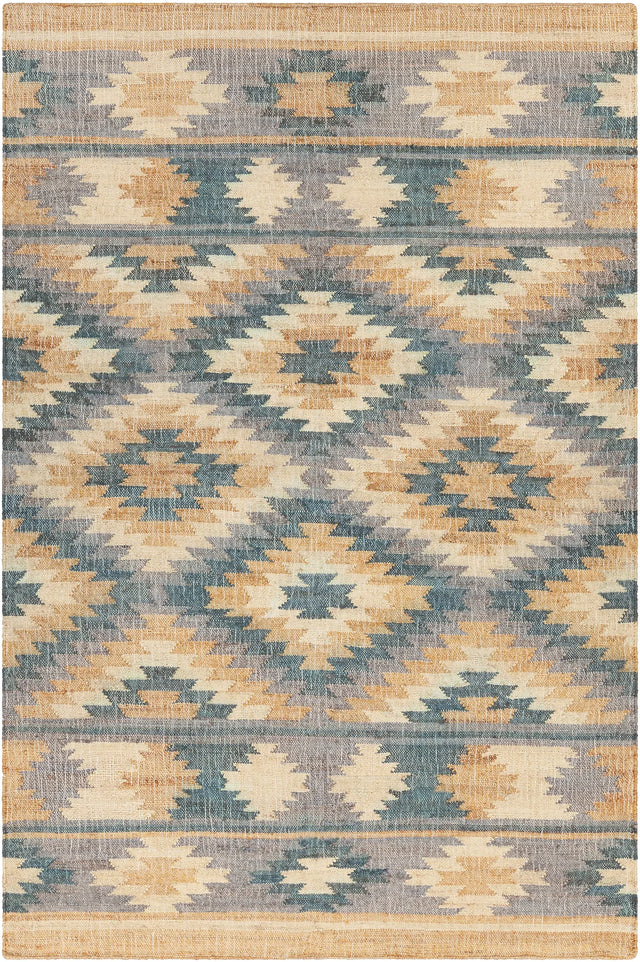 Chandra Ethel ETH-52805 Blue / Gray / Gold / Beige rug, flat view