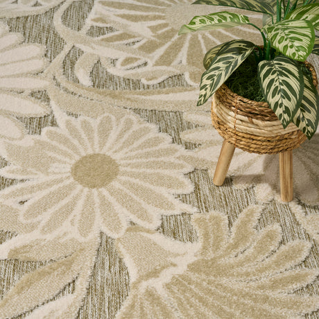 Nourison Aloha ALH33 Machine Made Ivory, Sage Rug