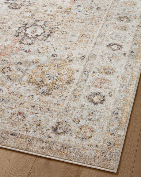 Loloi Monroe Mon-02 Beige/Multi Rug - angled corner on wood