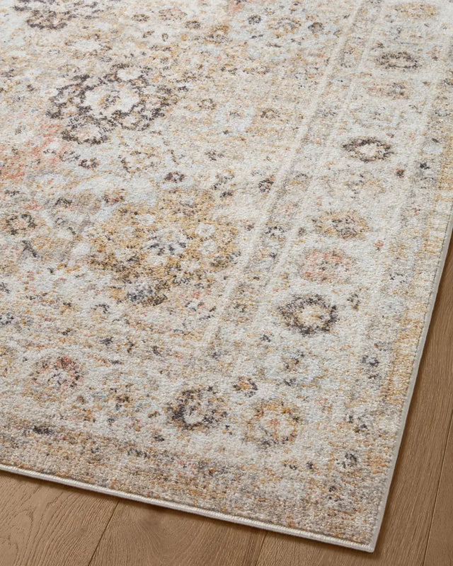Loloi Monroe Mon-02 Beige/Multi Rug - angled corner on wood