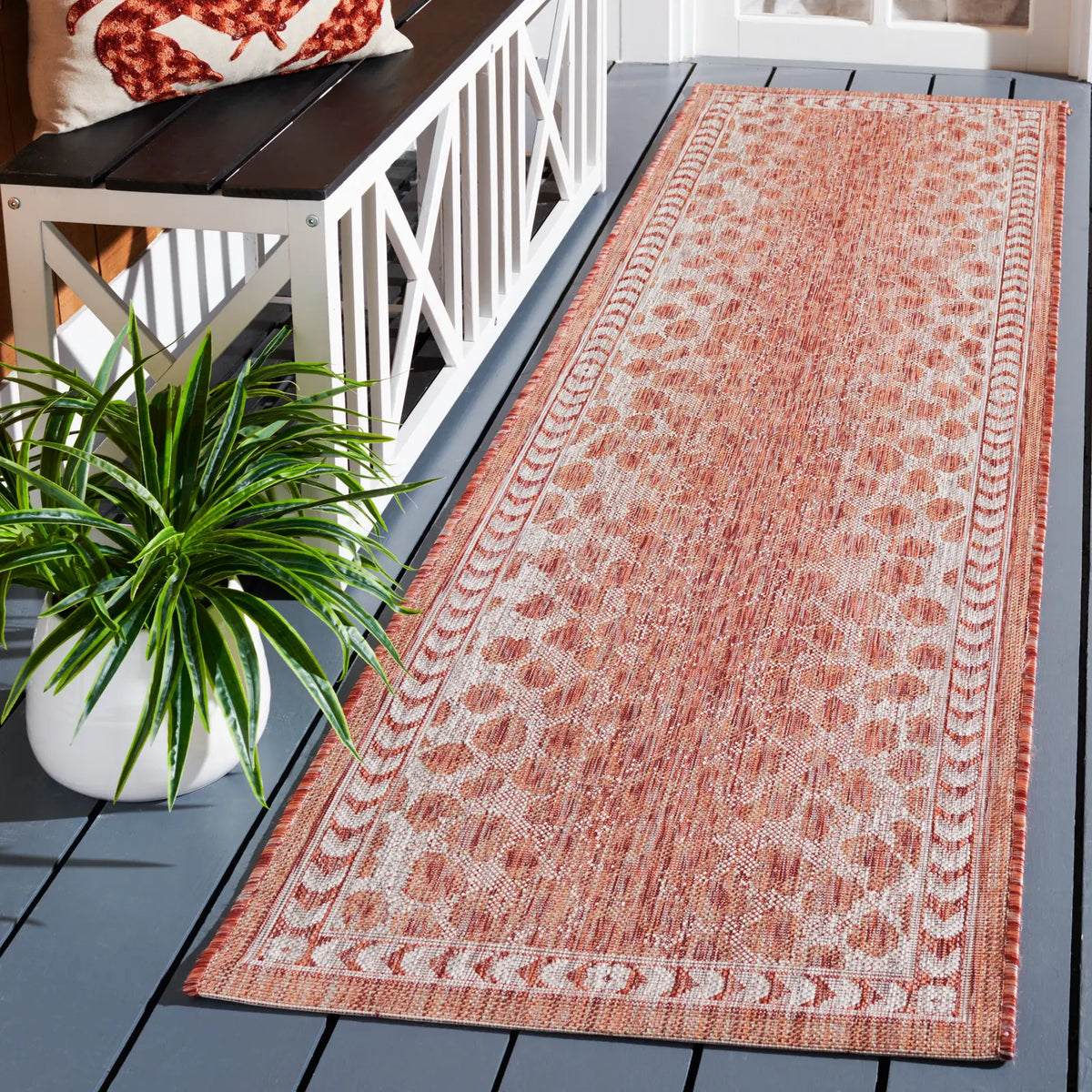 Safavieh Courtyard 2'-3" x 8'-0" Rug in Rust / Beige
